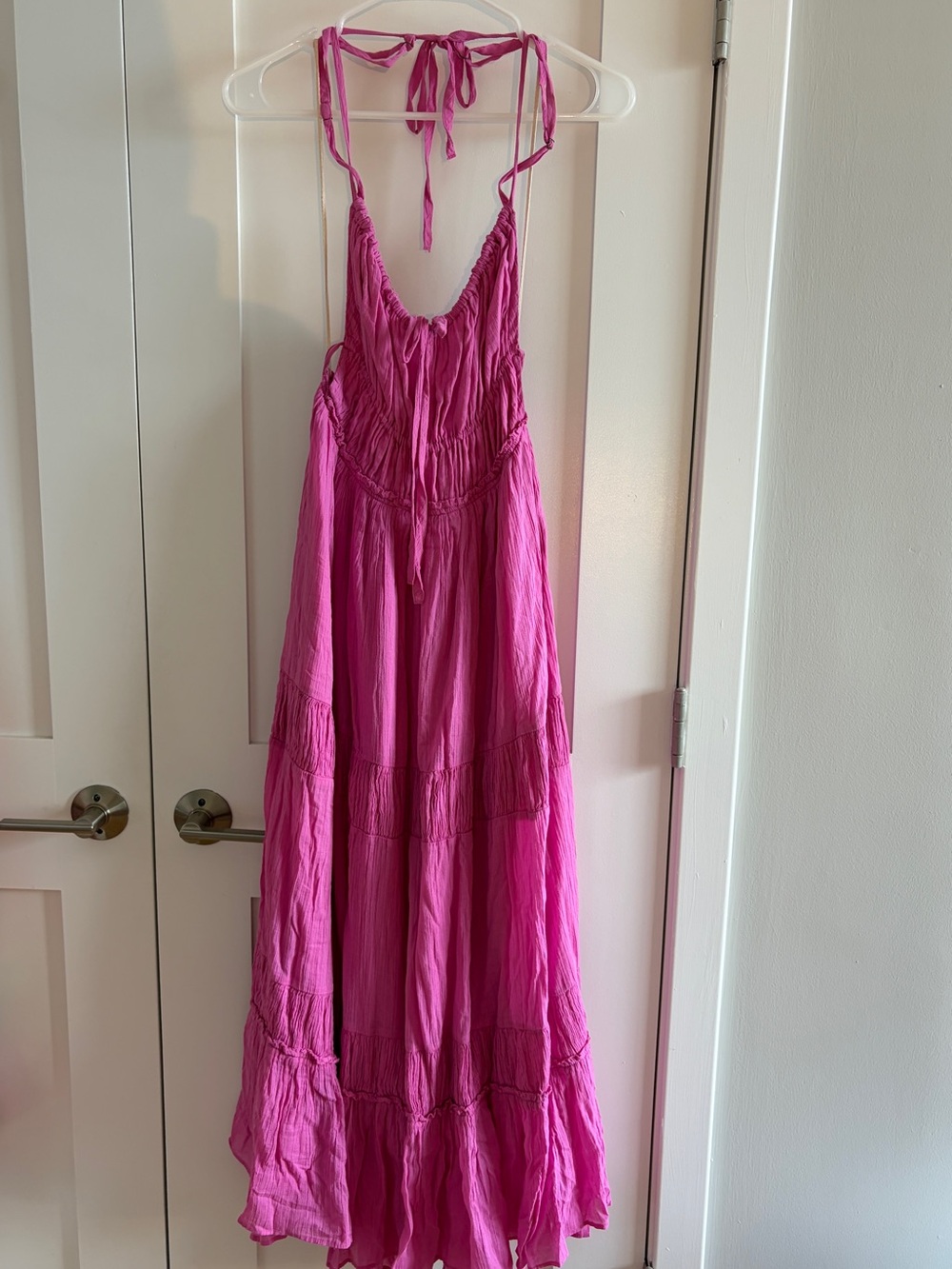 Free People Bright Pink Tiered Maxi Dress